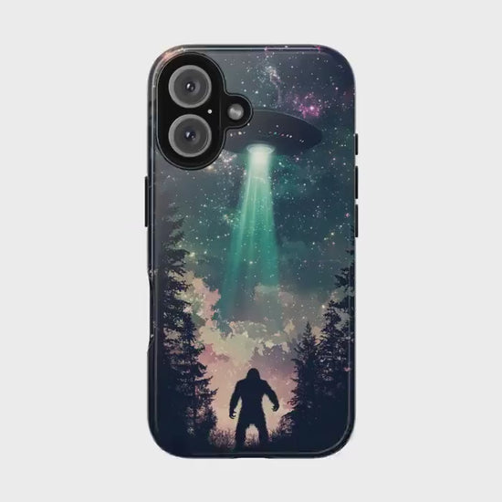 Bigfoot UFO Phone Case for iPhone, Samsung & Pixel | Alien Abduction Sasquatch | Sci-Fi Cryptid Art | Cosmic Forest Mystery Gift