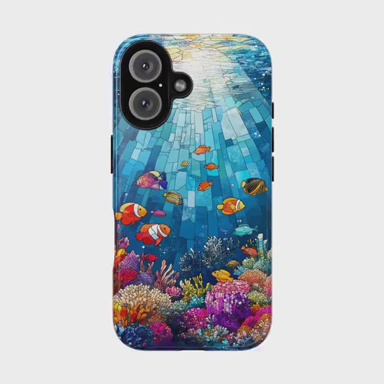Stained Glass Ocean Phone Case, Vibrant Undersea Art Mobile Cover for iPhone Samsung Pixel,  Colorful Marine Life Design, Sea Lovers Gift