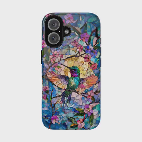 Hummingbird Phone Case, Aesthetic Faux Stained Glass Cover For Iphone 16 15 14 13 Plus Pro Max, Samsung Pixel, Gorgeous Gift For Bird Lovers