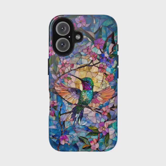 Hummingbird Phone Case, Aesthetic Faux Stained Glass Cover For Iphone 16 15 14 13 Plus Pro Max, Samsung Pixel, Gorgeous Gift For Bird Lovers
