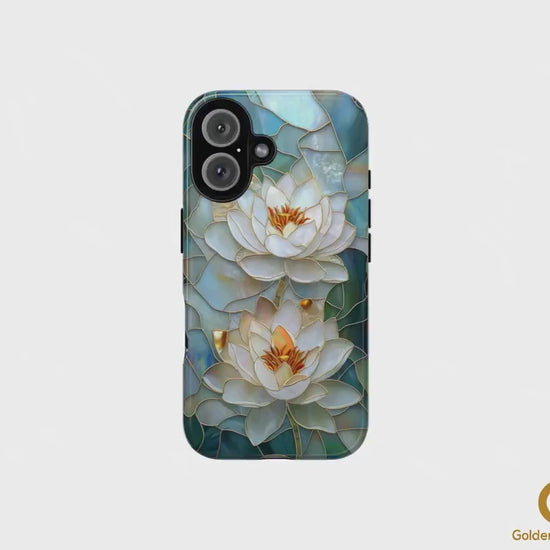 Stained Glass Lotus Phone Case for iPhone, Samsung & Pixel, White Water Lily Art, Floral Design, Nature Lover Gift, Elegant Bloom Cover