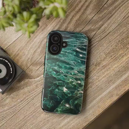 Water Phone Case for iPhone 17 Samsung & Pixel, Tropical Vibe Summer Phone Cover, Emerald Green Ocean Waves Design Clear Water Aesthetics
