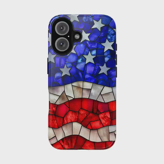 American Flag Phone Case, Faux Stained Glass Mobile Cover for iPhone Samsung Galaxy Google Pixel, Patriotic Gift For Military Veteran Dad