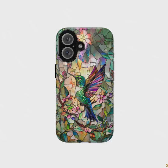 Hummingbird Phone Case, Aesthetic Faux Stained Glass Cover For Iphone 16 15 14 13 Plus Pro Max, Samsung Pixel, Gorgeous Gift For Bird Lovers