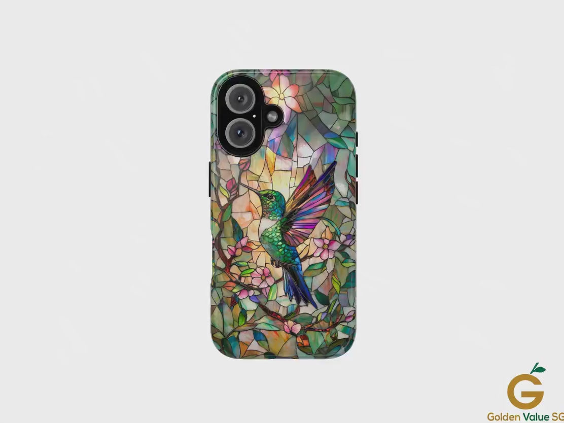 Hummingbird Phone Case, Aesthetic Faux Stained Glass Cover For Iphone 16 15 14 13 Plus Pro Max, Samsung Pixel, Gorgeous Gift For Bird Lovers