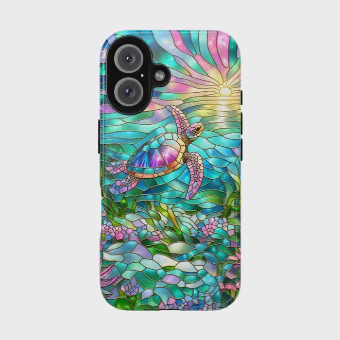 Stained Glass Sea Turtle Phone Case for iPhone, Samsung & Pixel: Vibrant Ocean Art Cover