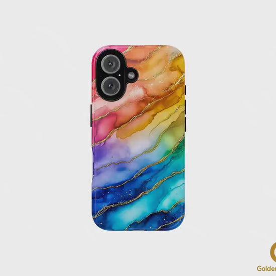 Rainbow Ink Pattern Aesthetic Phone Case, Colorful Phone Cover, For iPhone 15 14 13 12 Pro 11 XR Samsung S24 S23 Galaxy Google Pixel 8 7 6 5