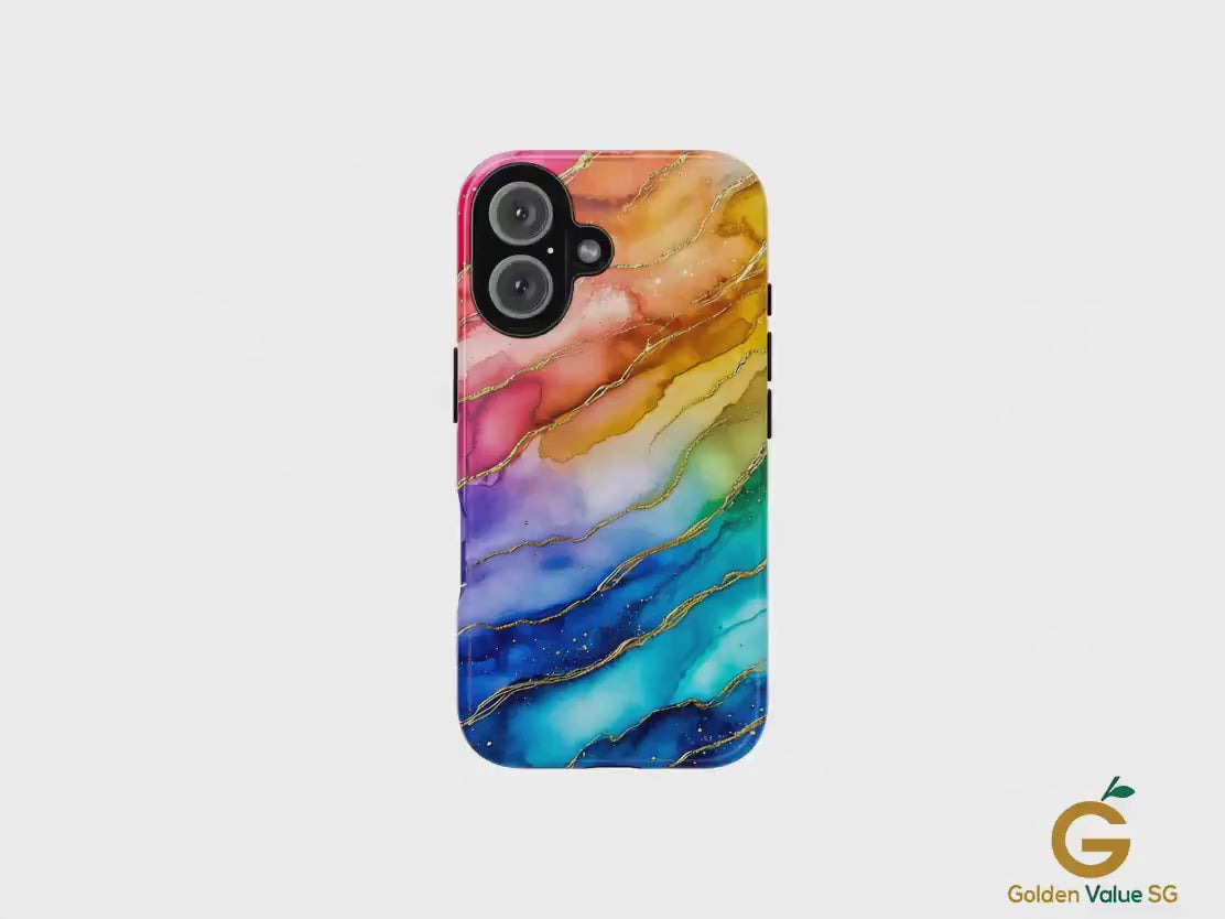 Rainbow Ink Pattern Aesthetic Phone Case, Colorful Phone Cover, For iPhone 15 14 13 12 Pro 11 XR Samsung S24 S23 Galaxy Google Pixel 8 7 6 5