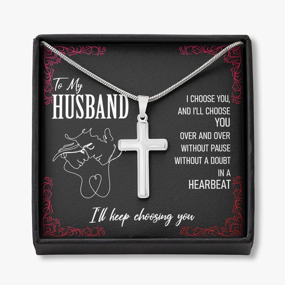 A box with the "To My Husband, I'll Keep Choosing You" necklace by slingly.