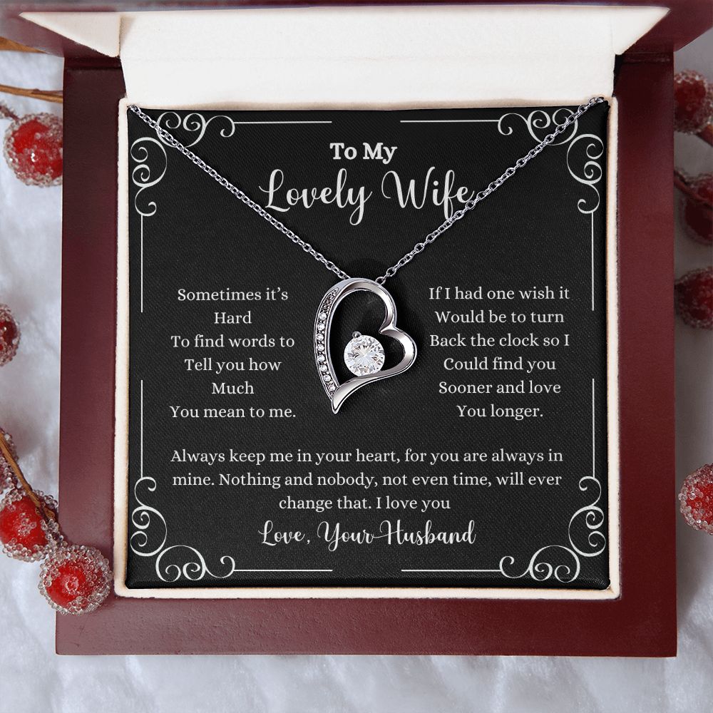 A gift box with the I Love You Forever Love Necklace - Gift for Wife from Husband by ShineOn Fulfillment that says to my lovely wife.