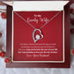 A heart shaped Love You The Rest of Mine Forever Love Necklace with a message to my lucky wife from ShineOn Fulfillment.