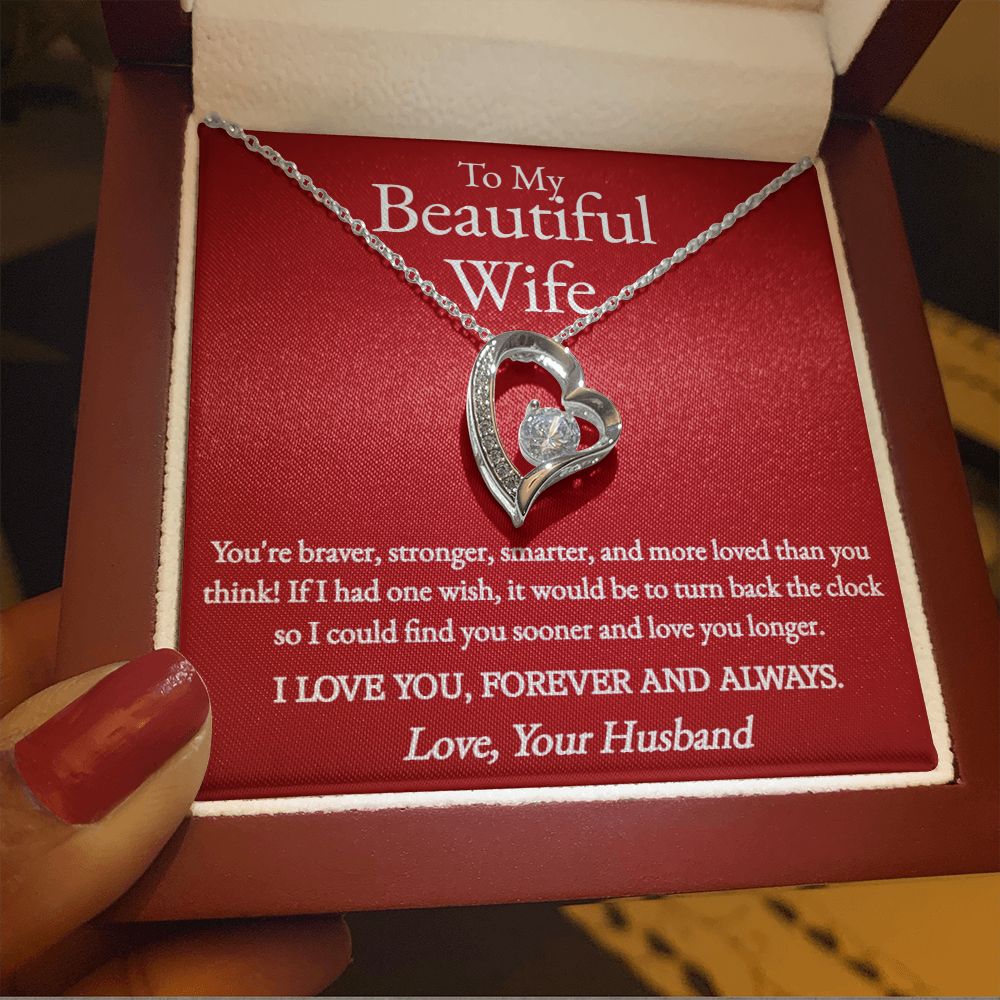 A ShineOn Fulfillment gift box with a "You Are Braver Forever Love Necklace - To Wife from Husband" that says to my beautiful wife.