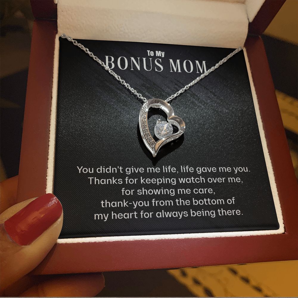 A ShineOn Fulfillment gift box with a To My Bonus Mom - Thank You For Always Being There - Forever Love Necklace.