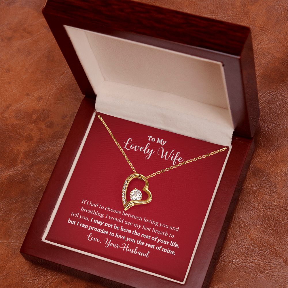 A Love You The Rest of Mine Forever Love Necklace in a wooden box from ShineOn Fulfillment.