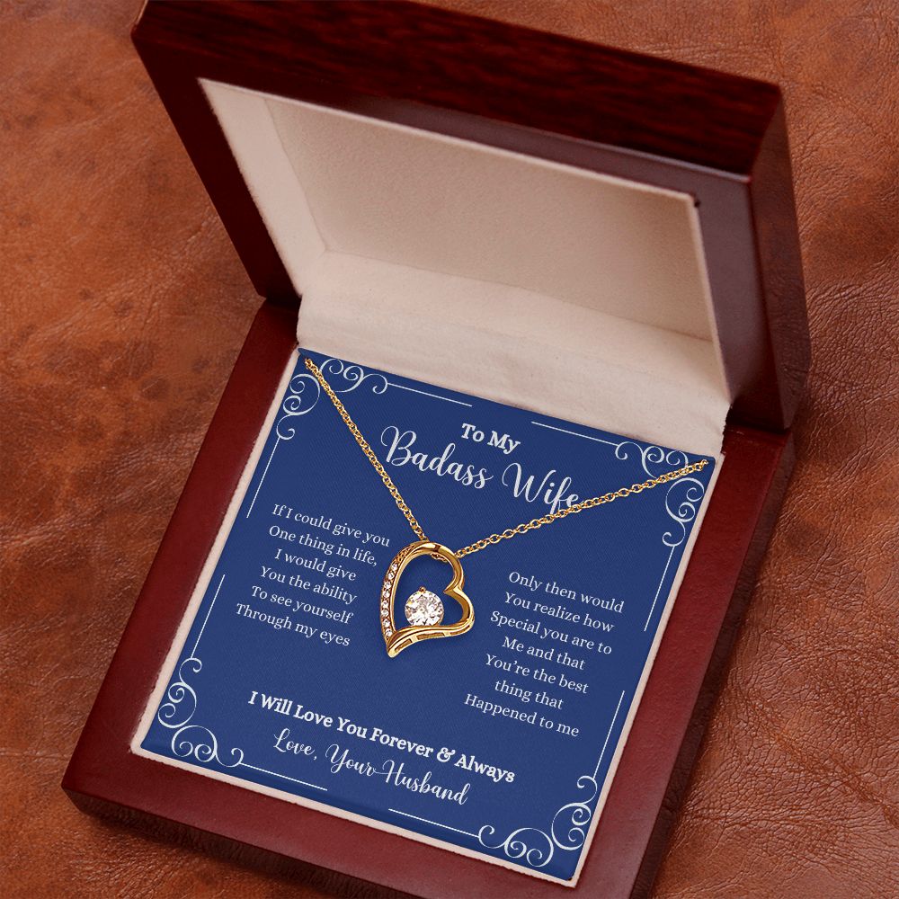 An I Will Love You Forever & Always Forever Love Necklace - Gift for Wife from Husband from ShineOn Fulfillment in a wooden box.