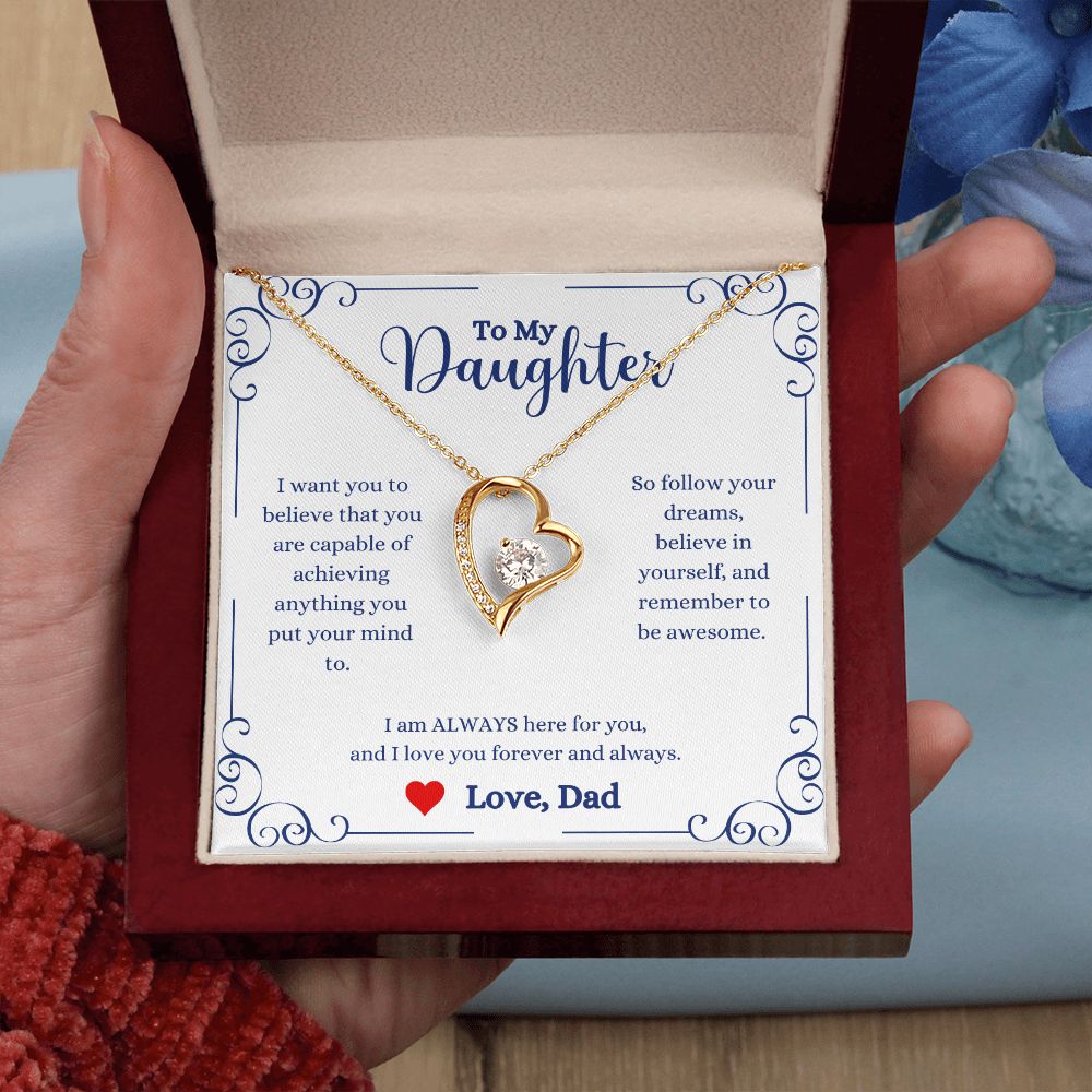 A ShineOn Fulfillment gift box with the I Love You Forever And Always Forever Love Necklace - Gift for Daughter from Dad for a daughter.