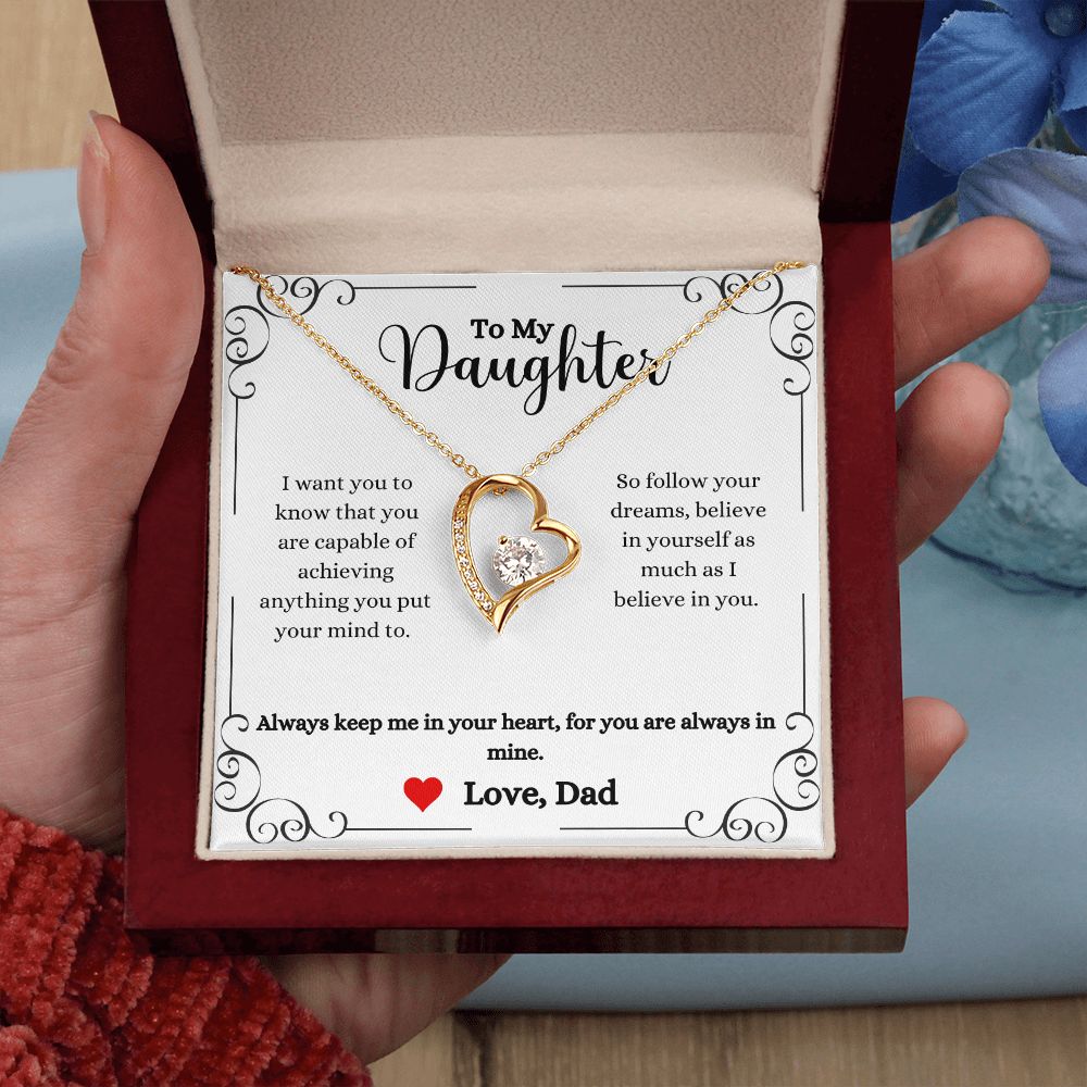 A ShineOn Fulfillment gift box with an Always Keep Me In Your Heart Forever Love Necklace- Gift for Daughter from Dad.
