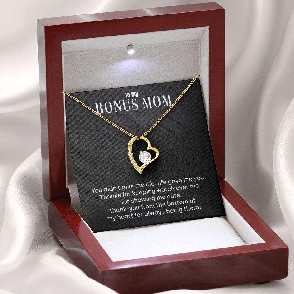 The To My Bonus Mom - Thank You For Always Being There - Forever Love Necklace in a wooden box by ShineOn Fulfillment.