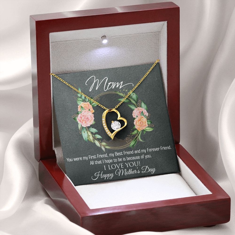 A To Mom - You Were My First Friend - Forever Love Necklace in a wooden box from ShineOn Fulfillment.