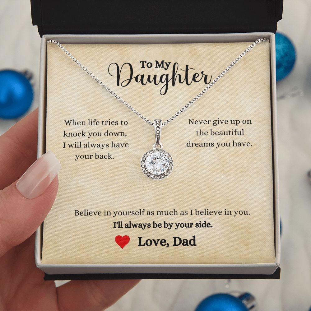 A ShineOn Fulfillment gift box with an I'll Always Be By Your Side Eternal Hope Necklace- Gift for Daughter from Dad.