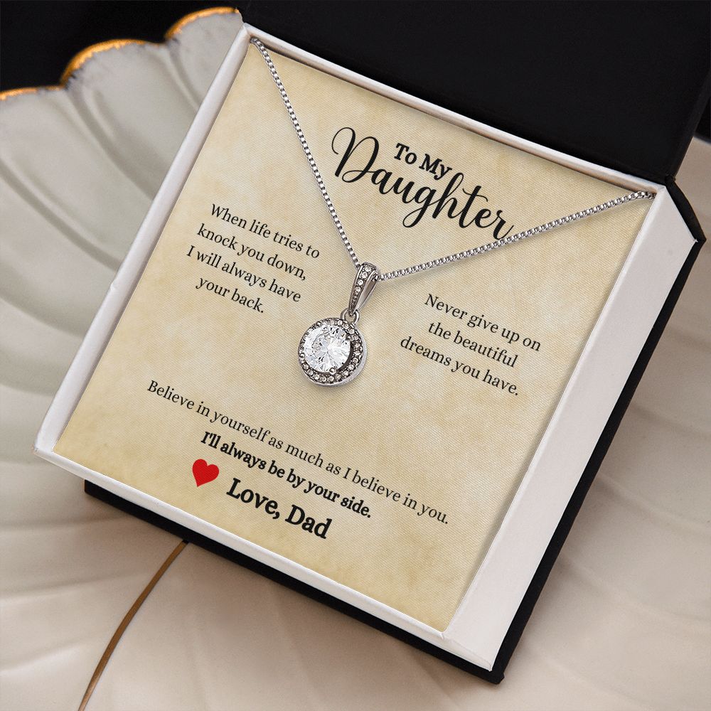 A gift box with the "I'll Always Be By Your Side Eternal Hope Necklace- Gift for Daughter from Dad" by ShineOn Fulfillment that reads, i love you daughter.