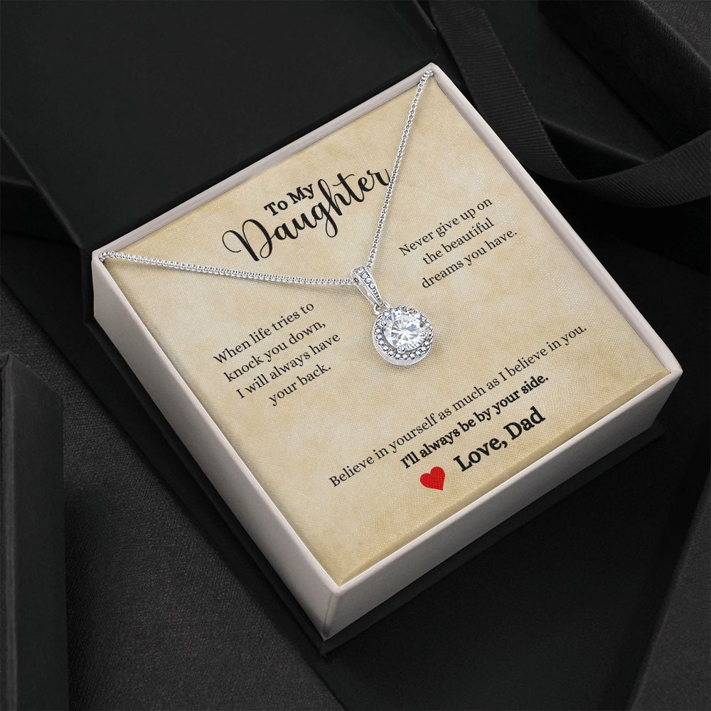 A ShineOn Fulfillment gift box with an I'll Always Be By Your Side Eternal Hope Necklace- Gift for Daughter from Dad that reads, "I love you daughter.