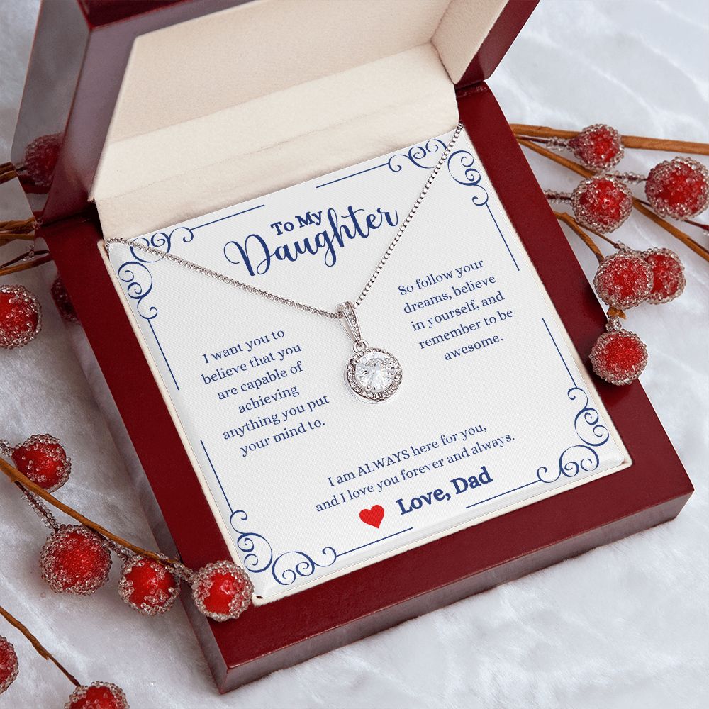 A ShineOn Fulfillment gift box with the I Love You Forever And Always Eternal Hope Necklace and a card for a daughter.