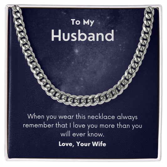 A box with the Always Remember Cuban Link Necklace - For Husband from Wife by ShineOn Fulfillment that says to my husband.