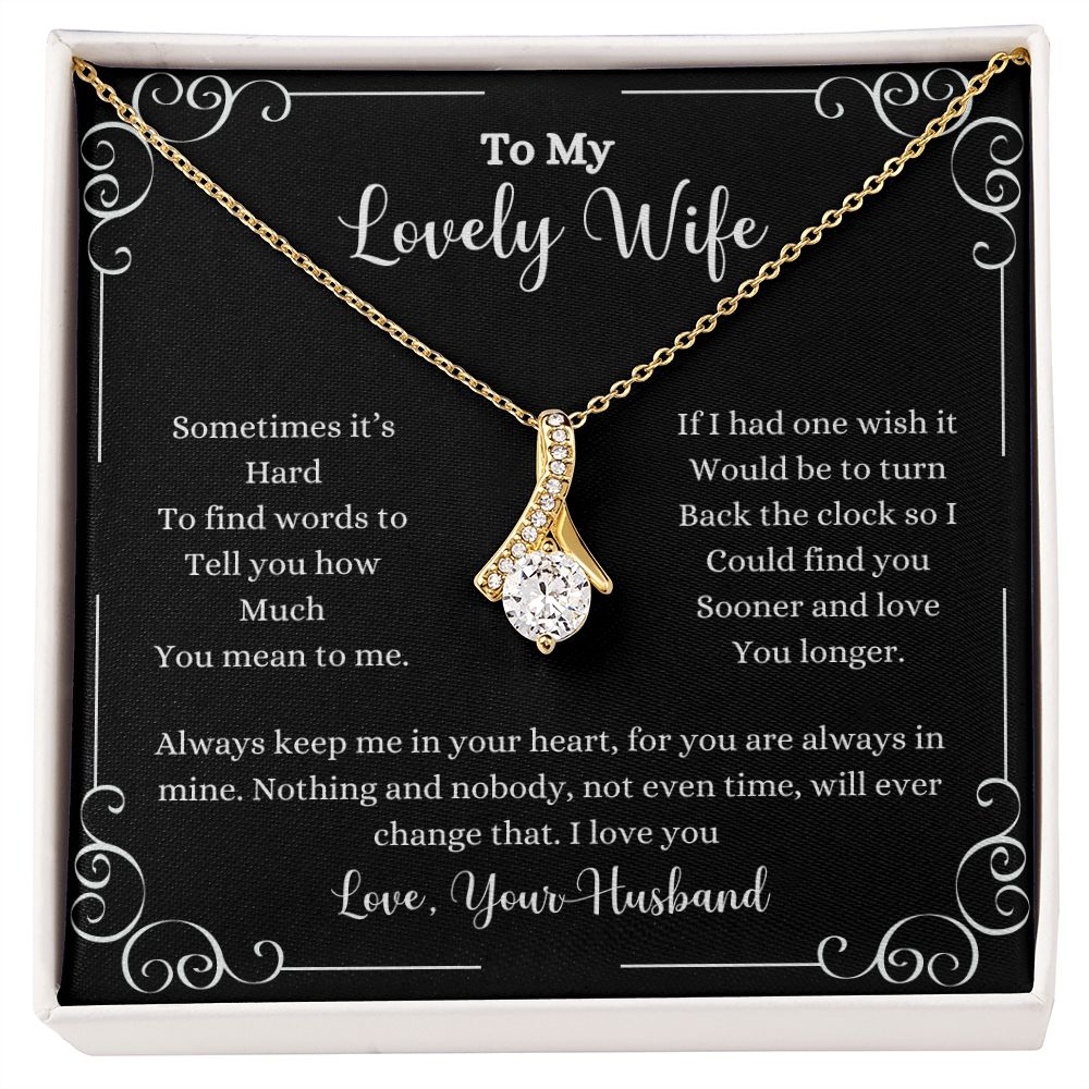 A ShineOn Fulfillment gift box with the I Love You Alluring Beauty Necklace - Gift for Wife from Husband that says to my lovely wife.