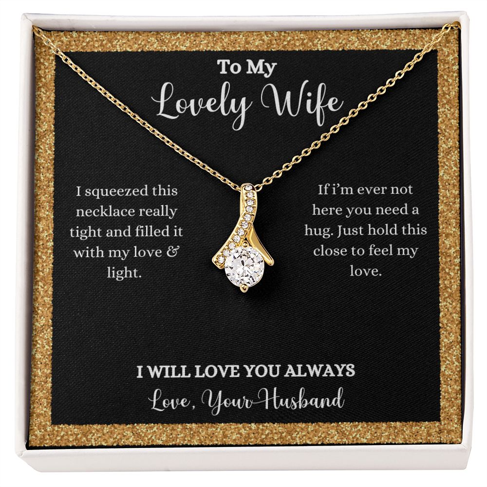 A box with the I Love You Alluring Beauty Necklace - Gift for Wife from Husband, by ShineOn Fulfillment, that says to my lovely wife.
