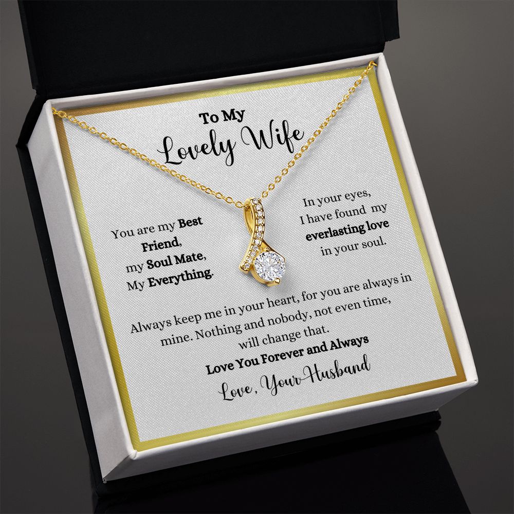 A ShineOn Fulfillment gift box with the Always Keep Me In Your Heart Alluring Beauty Necklace - Gift for Wife from Husband that says to my lucky wife.