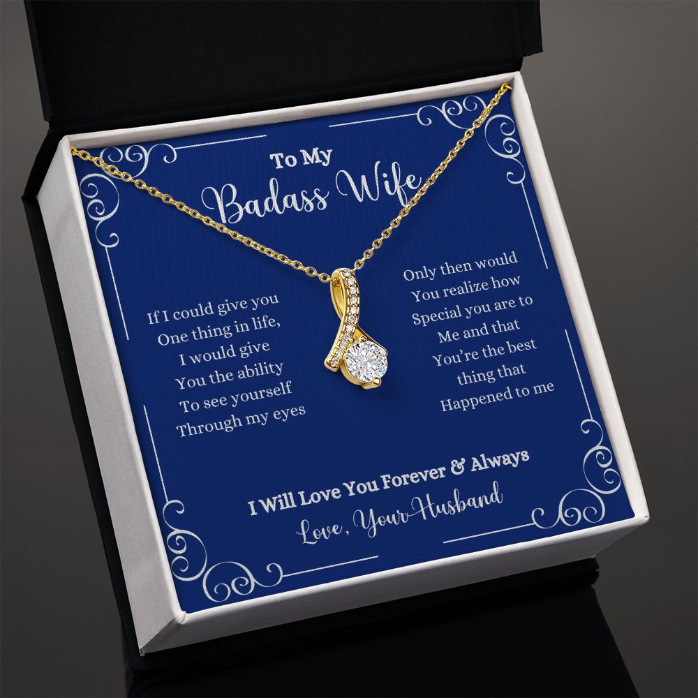 A ShineOn Fulfillment gift box with an I Will Love You Forever & Always Alluring Beauty Necklace - Gift for Wife from Husband that says to my beautiful wife.