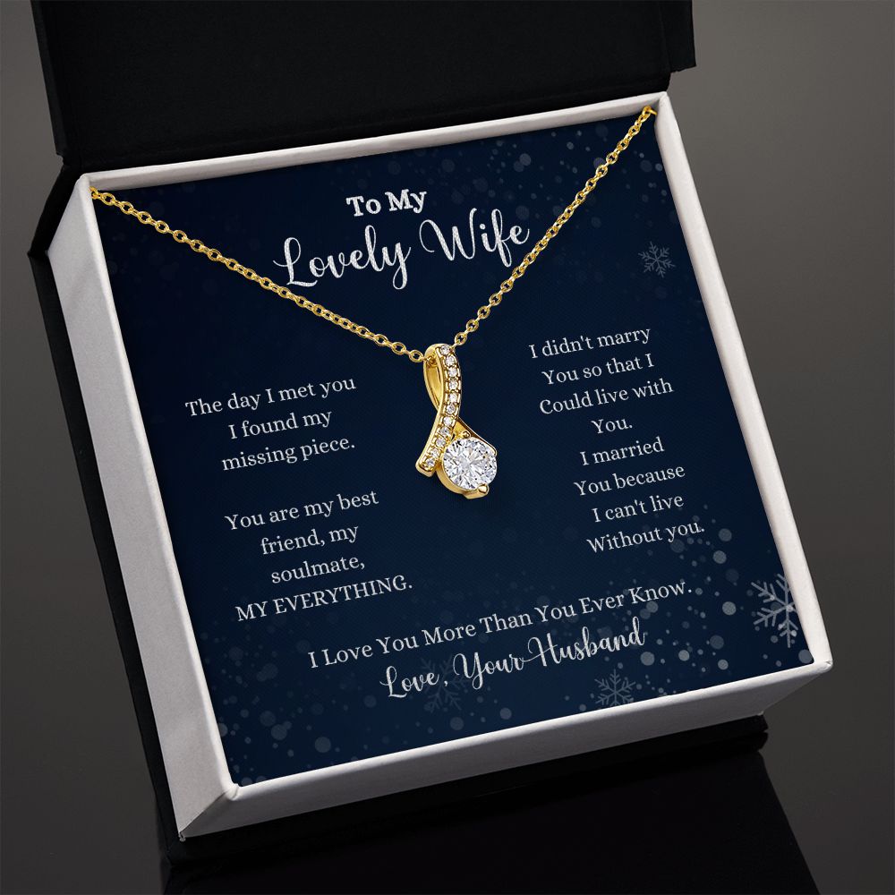 A ShineOn Fulfillment gift box with the I Love You More Than You Ever Know Alluring Beauty Necklace - Gift for Wife from Husband that reads to my lucky wife.