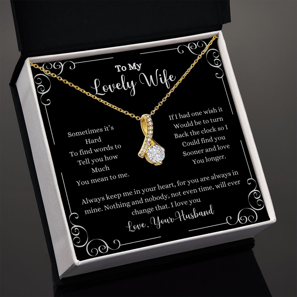A ShineOn Fulfillment gift box with the I Love You Alluring Beauty Necklace - Gift for Wife from Husband that says to my lovely wife.