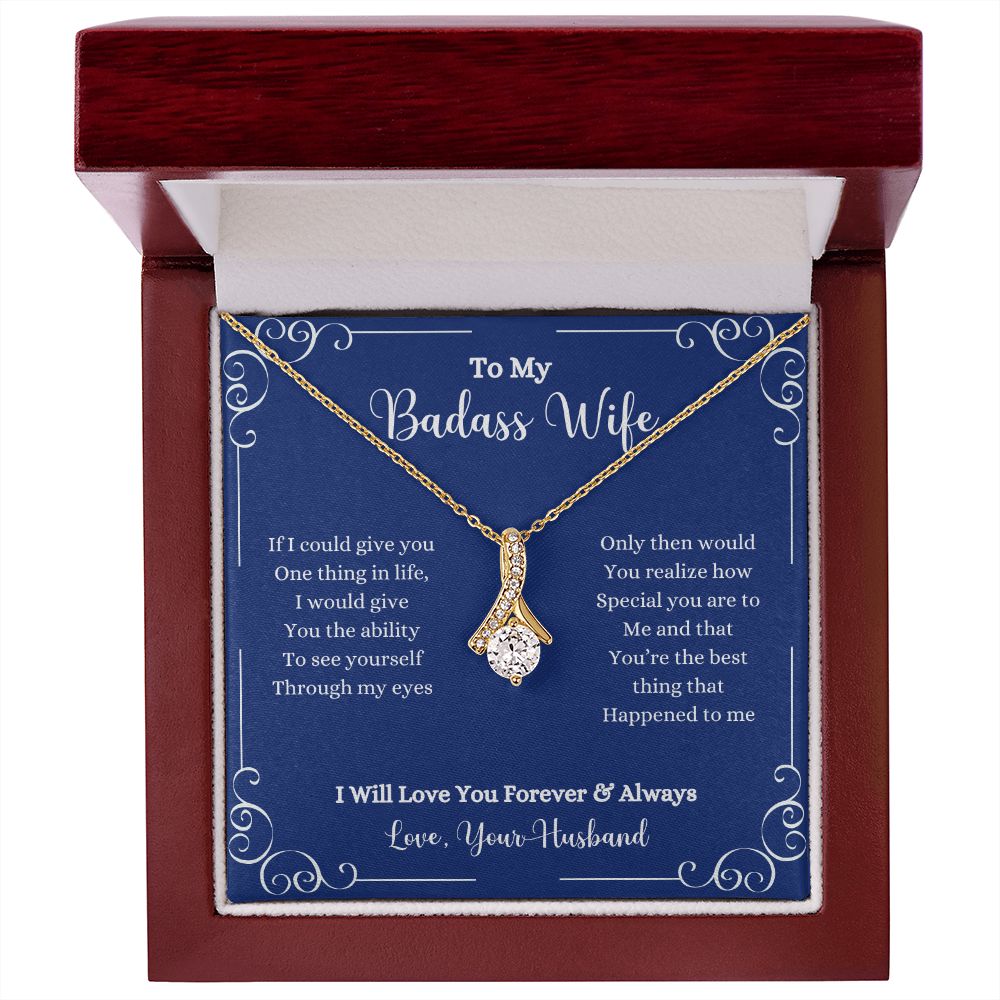A ShineOn Fulfillment gift box with an I Will Love You Forever & Always Alluring Beauty Necklace - Gift for Wife from Husband that says to my beautiful wife.