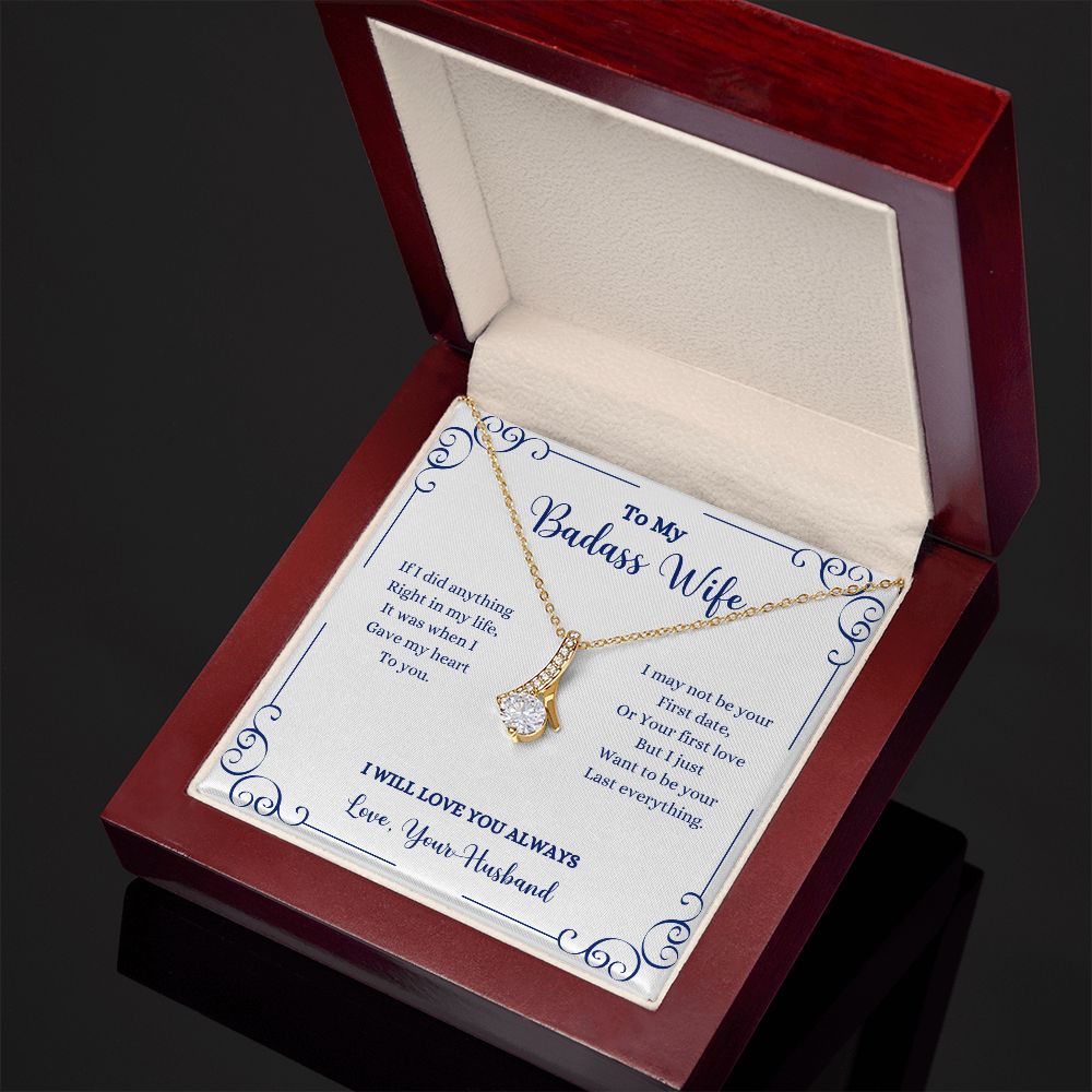 A ShineOn Fulfillment gift box with the "I Will Always Be With You Alluring Beauty Necklace- Gift for Wife from Husband" necklace in it.