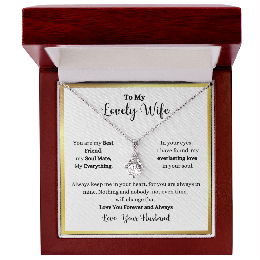 A ShineOn Fulfillment gift box with an Always Keep Me In Your Heart Alluring Beauty Necklace - Gift for Wife from Husband that says to my lovely wife.