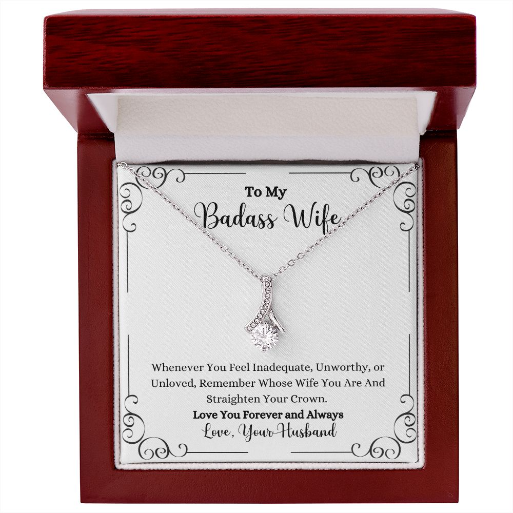 A gift box with the Remember Whose Wife You Are Alluring Beauty Necklace - Gift for Wife from Husband by ShineOn Fulfillment that says to my bossy wife.