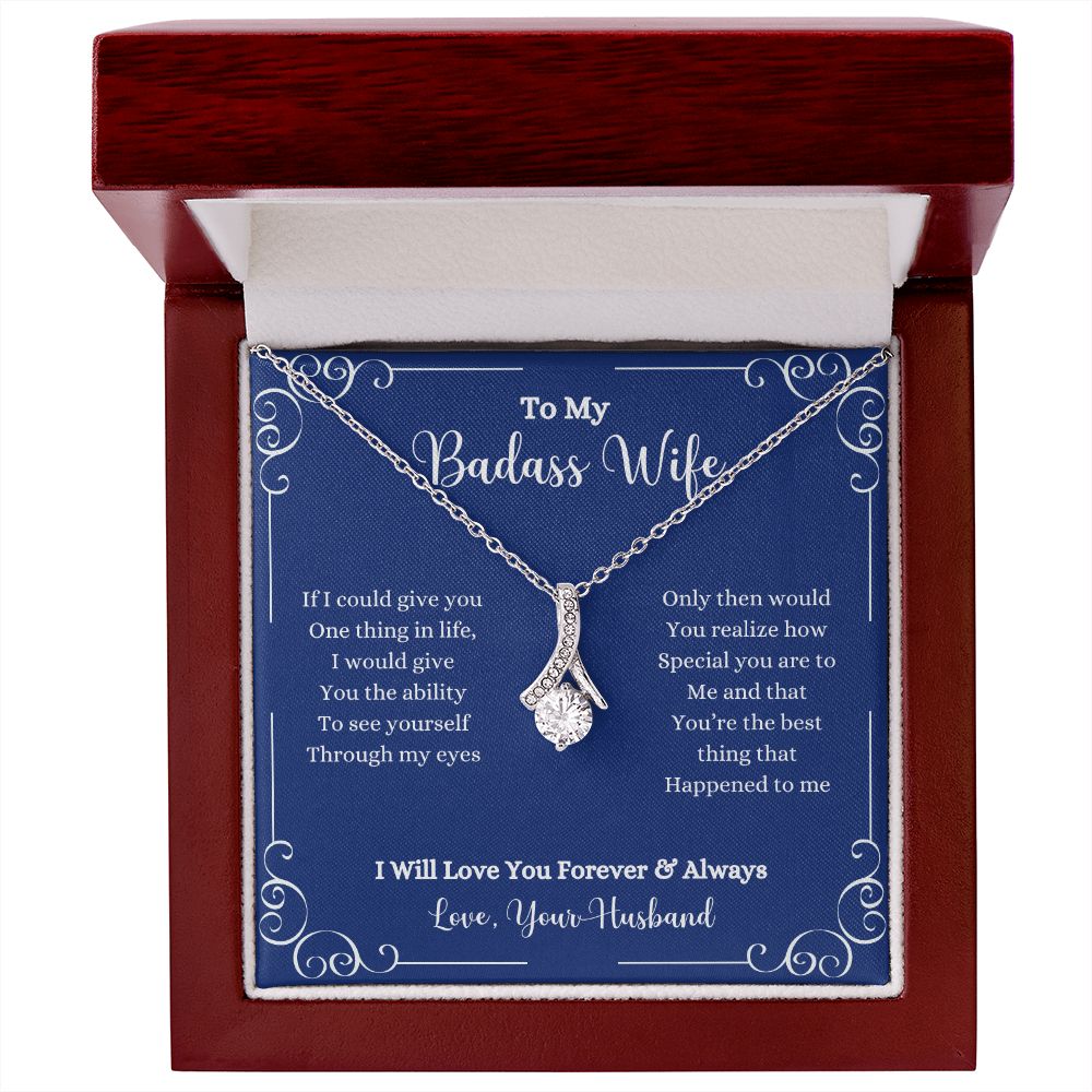 A ShineOn Fulfillment gift box with the I Will Love You Forever & Always Alluring Beauty Necklace - Gift for Wife from Husband that says to my beautiful wife.