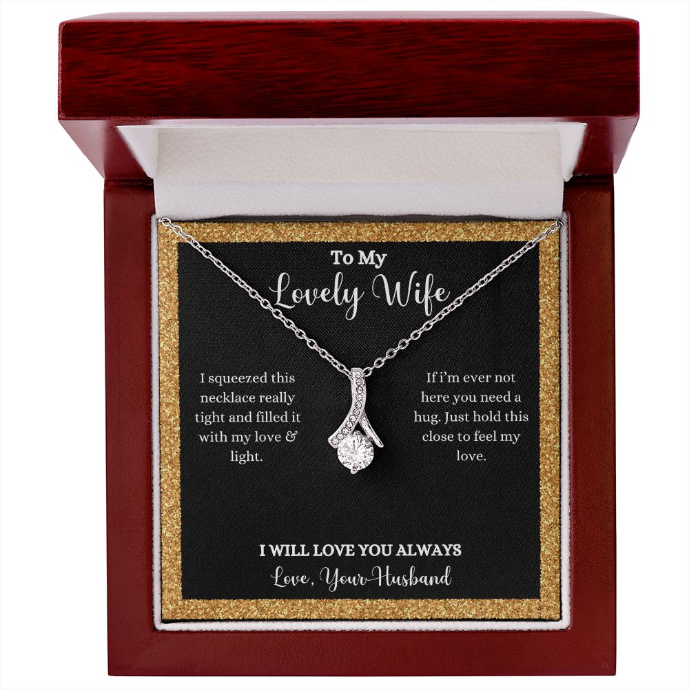 A ShineOn Fulfillment gift box with the I Love You Alluring Beauty Necklace - Gift for Wife from Husband that says, i will always be your wife.