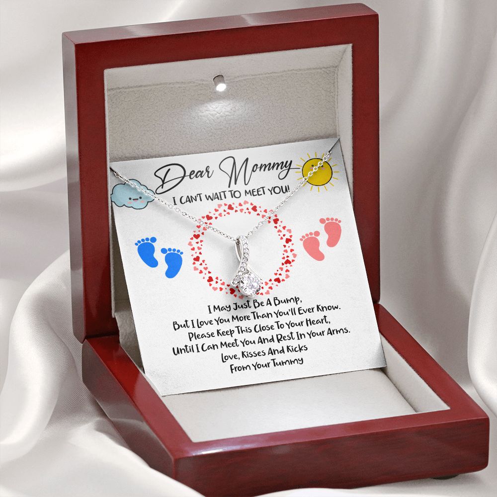 A To New Mom - I Can't Wait to Meet You - Alluring Beauty Necklace with baby's footprints in a wooden box by ShineOn Fulfillment.