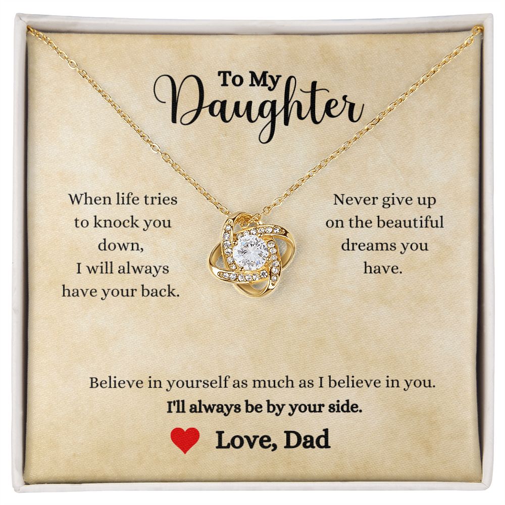 A ShineOn Fulfillment gift box with the I'll Always Be By Your Side Love Knot Necklace - Gift for Daughter from Dad.