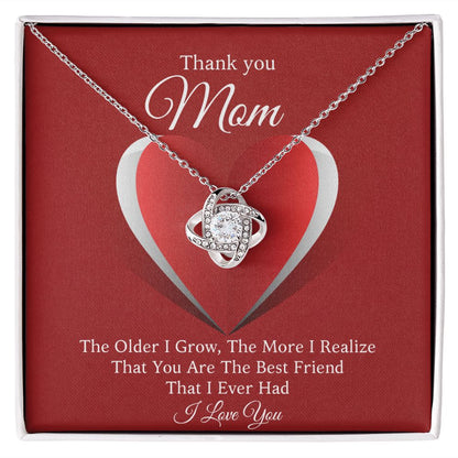 A You Are The Best Friend That I Ever Had Love Knot Necklace For Mom in a red box by ShineOn Fulfillment.