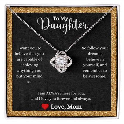 A ShineOn Fulfillment gift box with an I Love You Forever And Always Love Knot Necklace - Gift for Daughter from Mom.