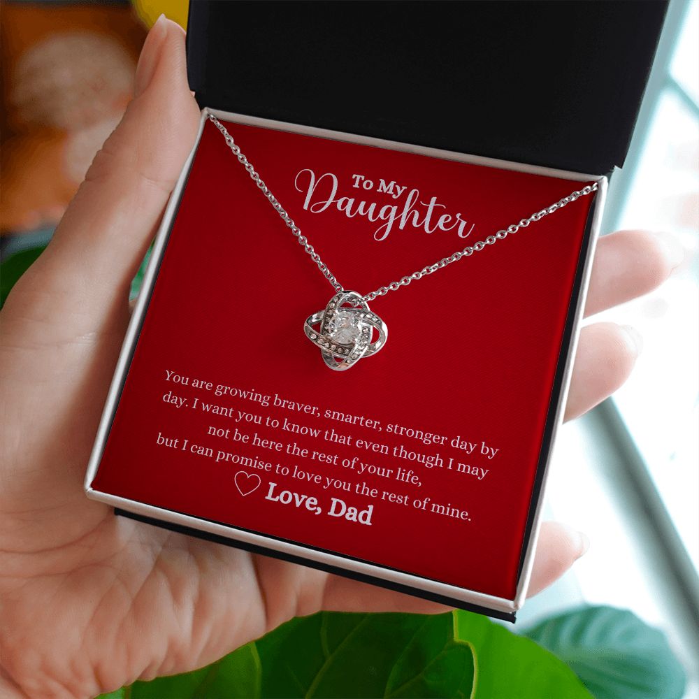 A ShineOn Fulfillment gift box with a Love You The Rest of Mine Love Knot Necklace - Gift for Daughter from Dad that reads, i love you daughter.