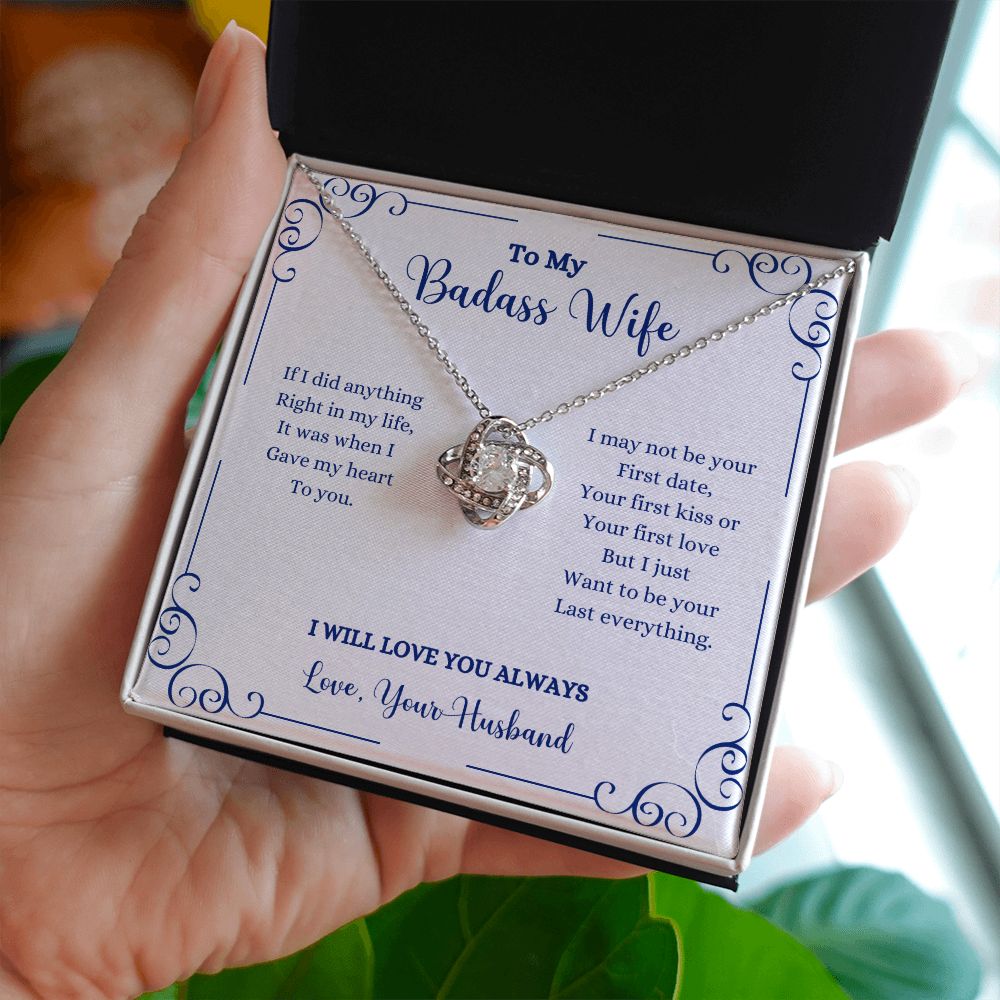 A ShineOn Fulfillment gift box with the "I Will Always Be With You Love knot Necklace - Gift for Wife from Husband" that says I love my princess wife.