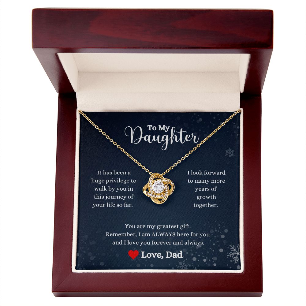A ShineOn Fulfillment gift box with a "I Love You Forever And Always Love Knot Necklace - Gift for Daughter from Dad" necklace.