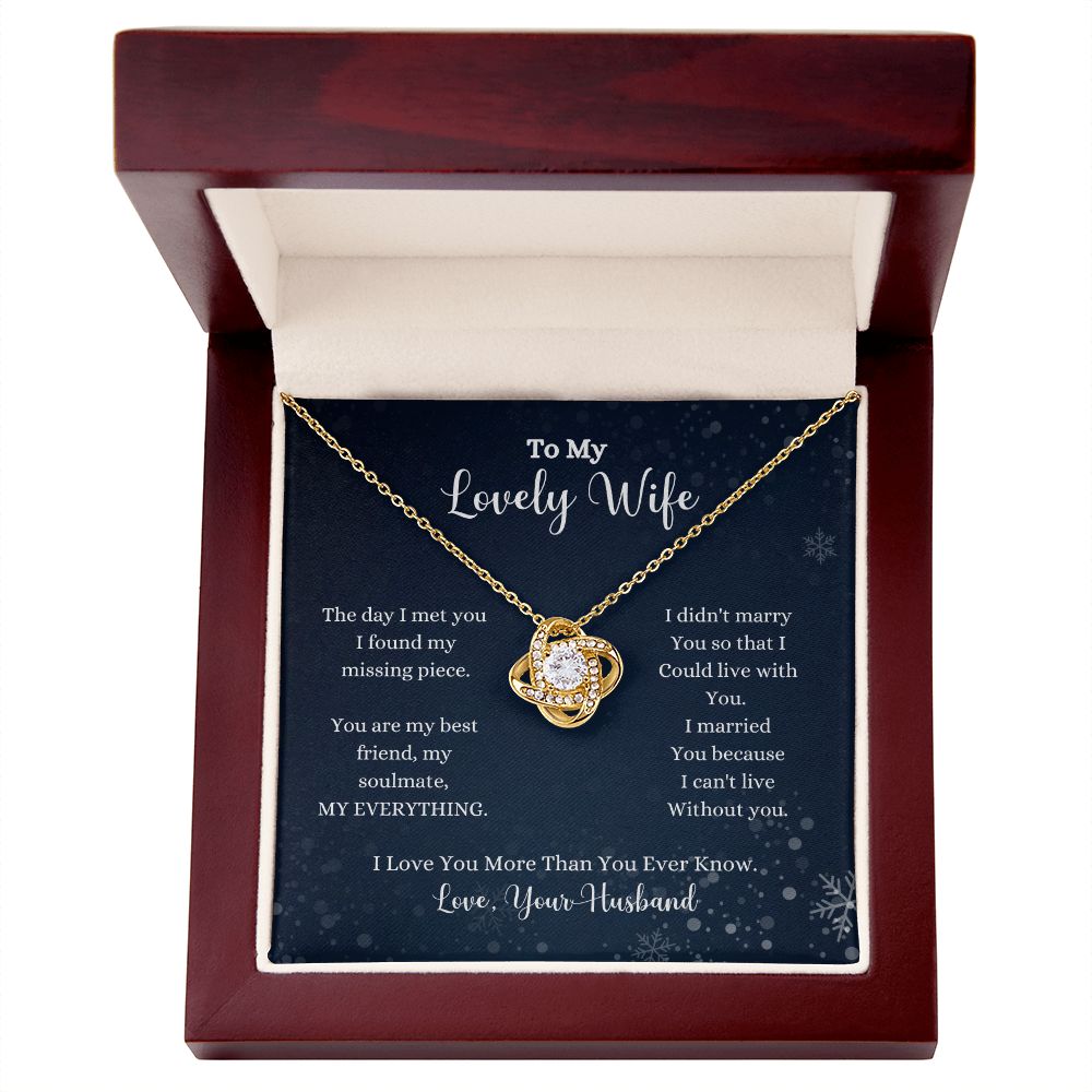A ShineOn Fulfillment gift box with the I Love You More Than You Ever Know Love Knot Necklace - Gift for Wife from Husband that says to my lovely wife.