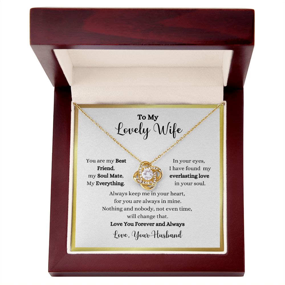 A wooden box with an Always Keep Me In Your Heart Love Knot Necklace - Gift for Wife from Husband by ShineOn Fulfillment that says to my lovely wife.