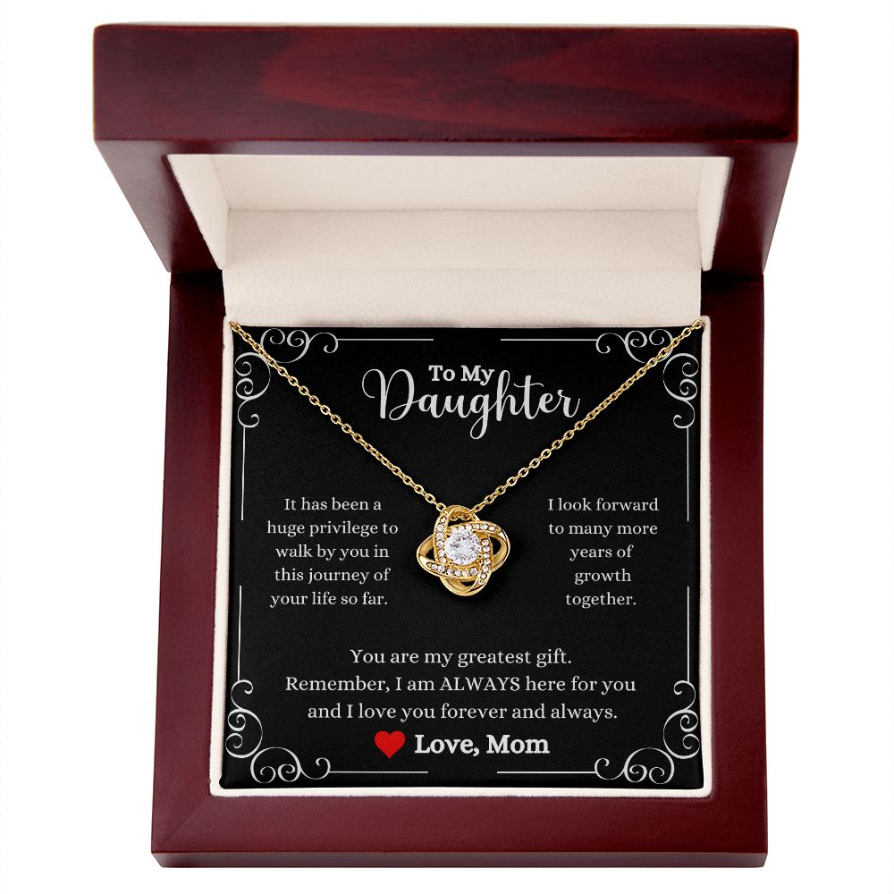 A ShineOn Fulfillment gift box with the I Love You Forever And Always Love Knot Necklace - Gift for Daughter from Mom.